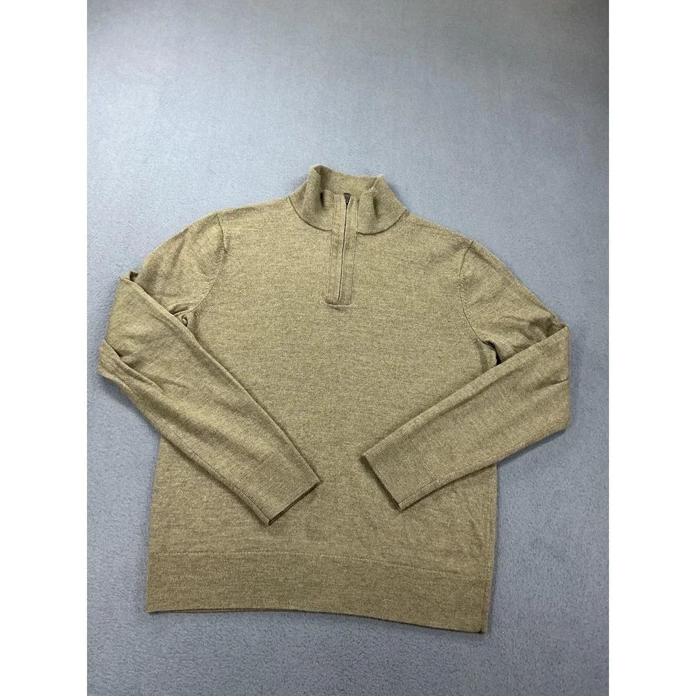 Banana Republic Sweater Mens Medium Green 100% Merino Wool 1/4 Zip‎ Mock Neck